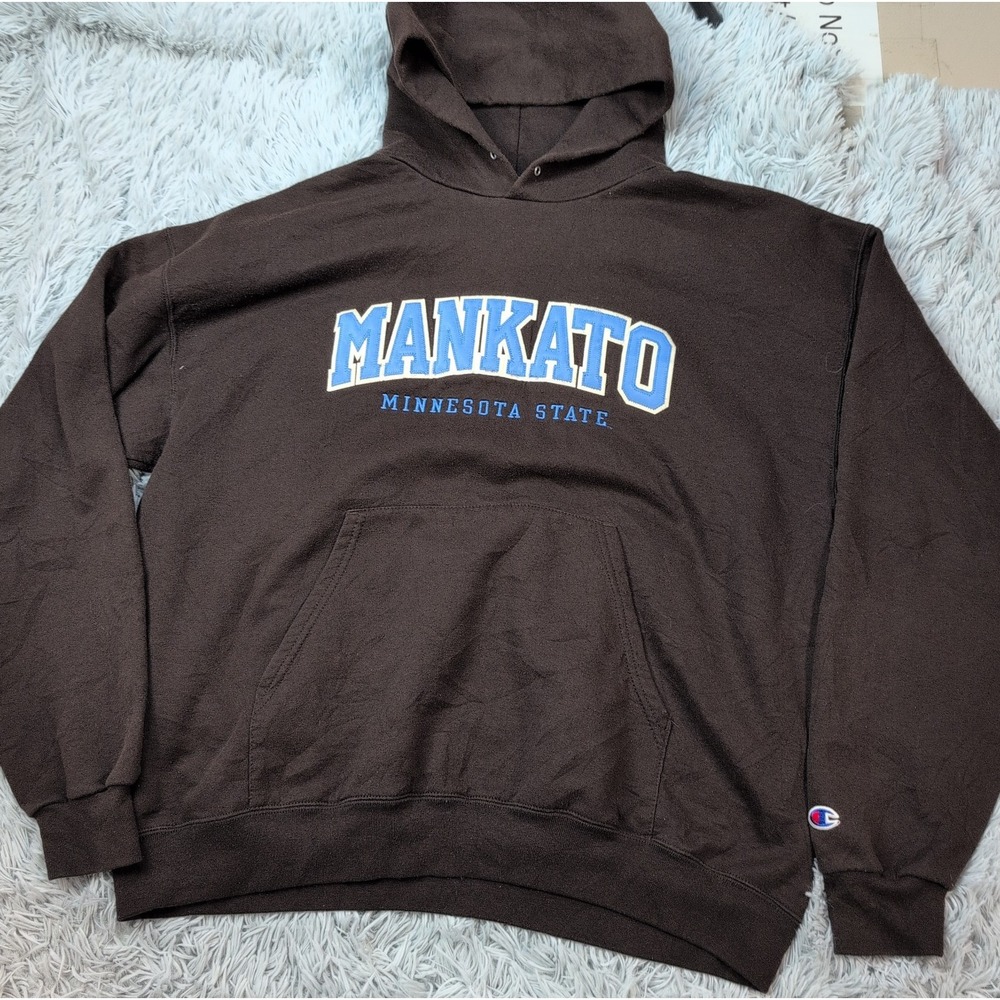 Mankato State Sweatshirt Mens XL Brown Hoodie University Champion Pocket